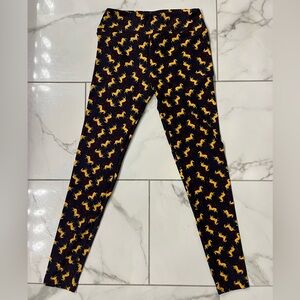 LuLaRoe Black Leggings with Yellow Pony Pattern